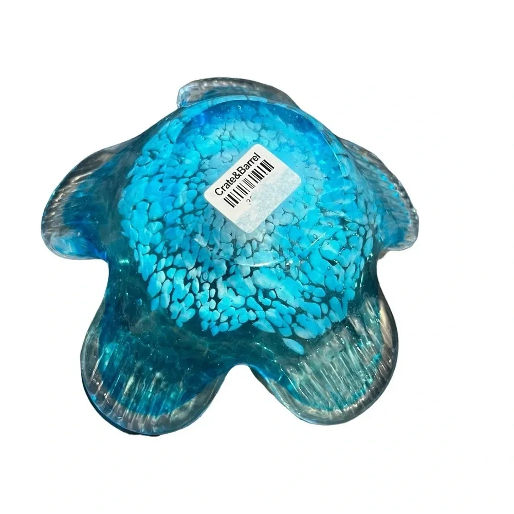 Crate and Barrel Aqua Blue Abstract Art Glass Flower Trinket Dish NEW